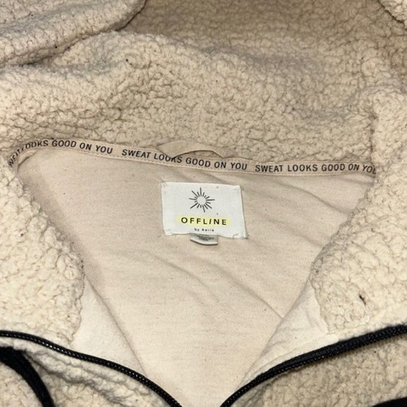 Aerie Offline Sherpa Teddy Hoodie Soft Cozy Jacket Sweatshirt Oversized Size S - Picture 7 of 8